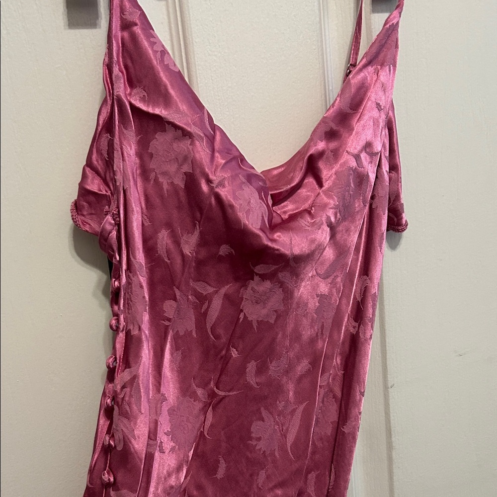 Lulus Pink Satin Floral Slip Dress
